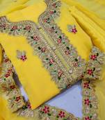 Yellow embroidered faux georgette salwar