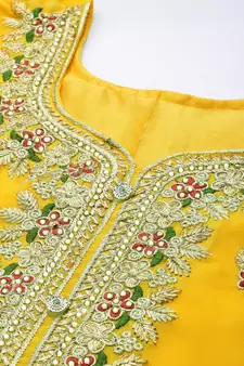 Yellow embroidered faux georgette salwar