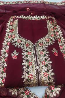 Maroon embroidered faux georgette salwar