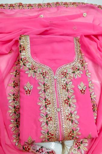 Pink embroidered faux georgette salwar