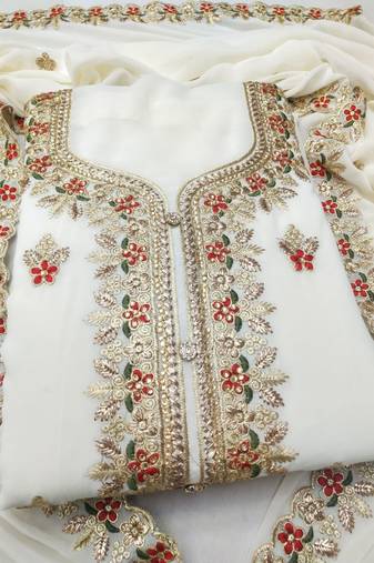 Off White embroidered faux georgette salwar