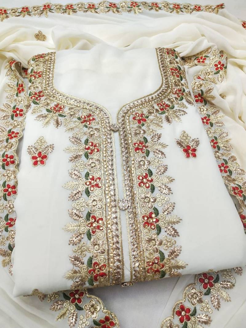 Off White embroidered faux georgette salwar