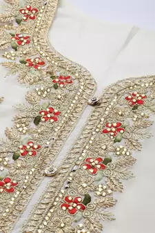 Off White embroidered faux georgette salwar