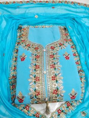 Blue embroidered faux georgette salwar 1