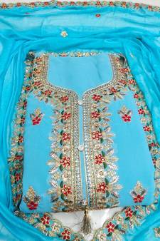 Blue embroidered faux georgette salwar