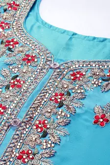 Blue embroidered faux georgette salwar