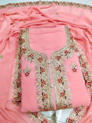 Peach embroidered faux georgette salwar 1