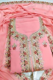 Peach embroidered faux georgette salwar