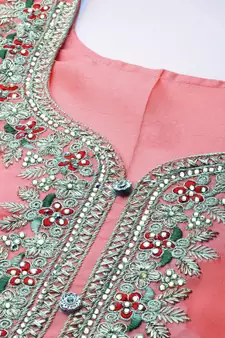 Peach embroidered faux georgette salwar