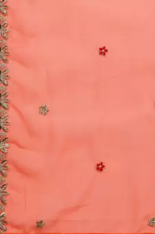 Peach embroidered faux georgette salwar