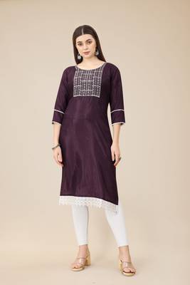 Wine Colour Smart Budgeted Embroidered Kurti For Ethnic Girls 1