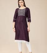 Wine Colour Smart Budgeted Embroidered Kurti For Ethnic Girls