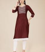 Maroon Colour Smart Budgeted Embroidered Kurti For Ethnic Girls