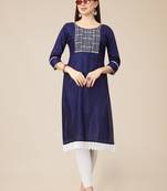 Blue Colour Smart Budgeted Embroidered Kurti For Ethnic Girls