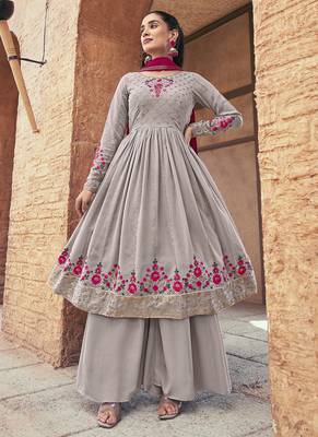 Heavy Partywear Grey Colour Fancy Palazzo Dress For Looks 1