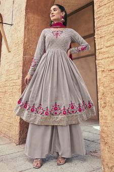 Heavy Partywear Grey Colour Fancy Palazzo Dress For Designer Looks