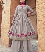 Heavy Partywear Grey Colour Fancy Palazzo Dress For Designer Looks