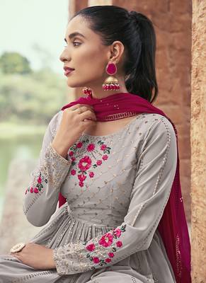 Heavy Partywear Grey Colour Fancy Palazzo Dress For Looks 2