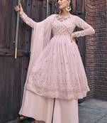 Heavy Partywear Baby Pink Colour Fancy Palazzo Dress For Designer Looks