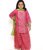 Pink printed cotton girls-top-bottom