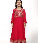 Pink embroidered georgette kids-girl-gowns