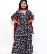 Blue printed cotton girls-top-bottom