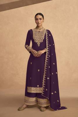 Stylish Purple Colour Sequance With Jari Embroidery Work Palazzo Dress 1