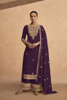 Stylish Purple Colour Designer Sequance With Jari Embroidery Work Palazzo Dress