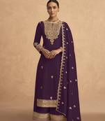Stylish Purple Colour Designer Sequance With Jari Embroidery Work Palazzo Dress