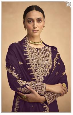 Stylish Purple Colour Sequance With Jari Embroidery Work Palazzo Dress 2