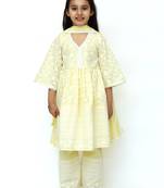 Yellow embroidered cotton girls-top-bottom