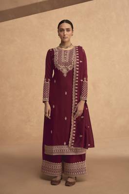 Stylish Maroon Colour Sequance With Jari Embroidery Work Palazzo Dress 1