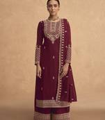 Stylish Maroon Colour Sequance With Jari Embroidery Work Palazzo Dress