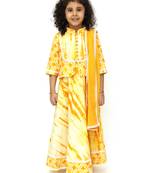 Yellow printed cotton girls-top-bottom