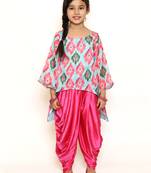 Blue printed satin girls-top-bottom