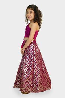 Pink embroidered georgette girls-top-bottom