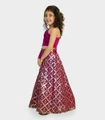 Pink embroidered georgette girls-top-bottom