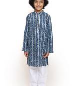 Blue printed cotton boys-kurta-pyjama