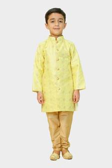 Green embroidered silk blend boys-sherwani