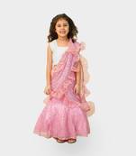 Pink embroidered net ruffle saree