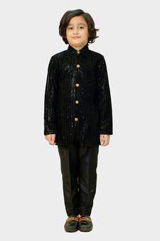 Black embroidered velvet boys-sherwani