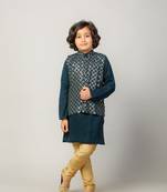 Blue embroidered georgette boys kurta