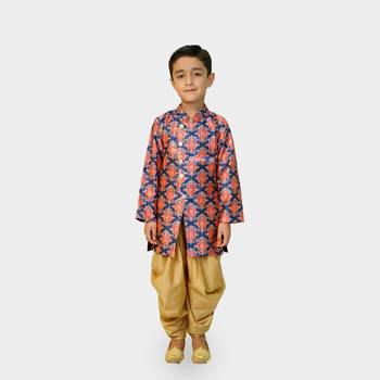 Multicolor printed silk blend boys-sherwani 1