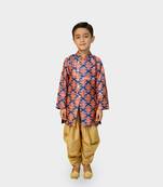 Multicolor printed silk blend boys-sherwani