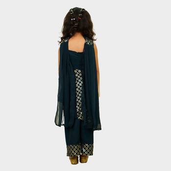 Blue embroidered georgette girls-top-bottom 4