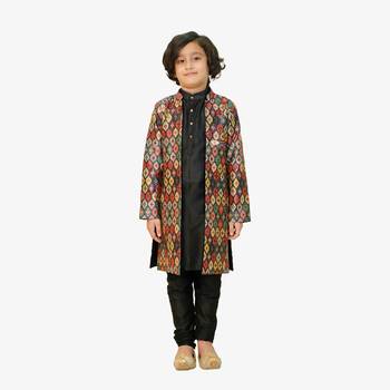 Multicolor printed silk blend boys-sherwani 1