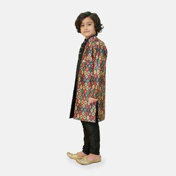 Multicolor printed silk blend boys-sherwani 2