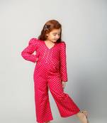 Pink printed brocade girls-top-bottom