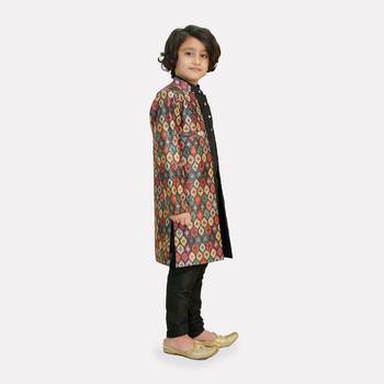 Multicolor printed silk blend boys-sherwani 3
