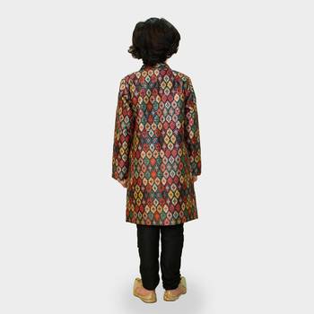 Multicolor printed silk blend boys-sherwani 4